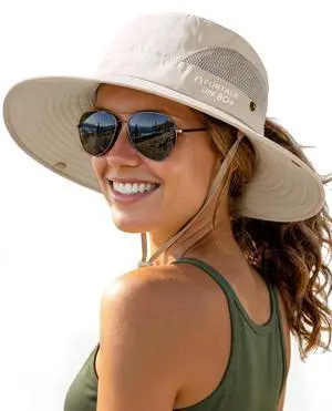 Womens Sun Hat Beach Summer Wide Brim UPF 50+ Outdoor Protection Foldable Lightweight Ponytail Bucket Hat Beige, One Size Womens Sun Hat Beach Summer Wide Brim UPF 50+ Outdoor Protection Foldable Lightweight Ponytail Bucket Hat Beige, One Size