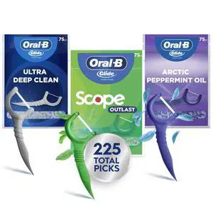 Glide Dental Floss Picks Variety Pack with Scope Outlast, Arctic Peppermint Oil, & Ultra Deep Clean, Value Pack 225ct (75 Count per Pack, Pack of 3) Glide Dental Floss Picks Variety Pack with Scope Outlast, Arctic Peppermint Oil, & Ultra Deep Clean, Value Pack 225ct (75 Count per Pack, Pack of 3)