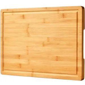 Bamboo Cutting Board for Kitchen, 18" Large Wood Charcuterie Cheese Board, Wooden Chopping Block with Side Handles and Juice Grooves Bamboo Cutting Board for Kitchen, 18" Large Wood Charcuterie Cheese Board, Wooden Chopping Block with Side Handles and Juice Grooves