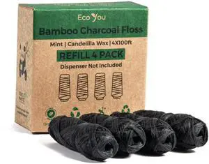 Bamboo Charcoal Dental Floss | Mint & Candelilla Wax | Vegan & Biodegradable (4 Refills Pack) | Pfas Free Bamboo Charcoal Dental Floss | Mint & Candelilla Wax | Vegan & Biodegradable (4 Refills Pack) | Pfas Free