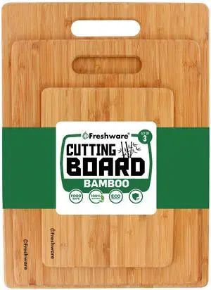 Bamboo Cutting Board Set of 3, Wooden Cutting Boards for Kitchen, Knife Friendly Food Grade Chopping Board, Lightweight with Hanging Hole for Easy Storage Bamboo Cutting Board Set of 3, Wooden Cutting Boards for Kitchen, Knife Friendly Food Grade Chopping Board, Lightweight with Hanging Hole for Easy Storage