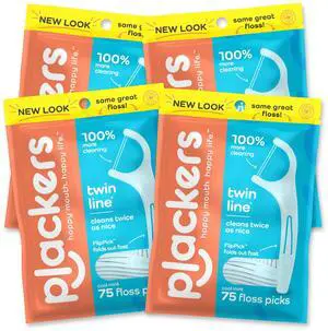 Twin Line Dental Floss Picks, Dual-Line Tuffloss, Easy Storage, Cool Mint Flavor, 75 Count (Pack of 4) Twin Line Dental Floss Picks, Dual-Line Tuffloss, Easy Storage, Cool Mint Flavor, 75 Count (Pack of 4)