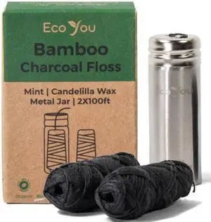 Charcoal Bamboo Floss | 2 Non Toxic Natural Floss Refill with Metal Container | Organic Mint & Candelilla Wax | Vegan & Biodegradable | Compatible w/Similar Dental Floss Silk Refill Containers Charcoal Bamboo Floss | 2 Non Toxic Natural Floss Refill with Metal Container | Organic Mint & Candelilla Wax | Vegan & Biodegradable | Compatible w/Similar Dental Floss Silk Refill Containers