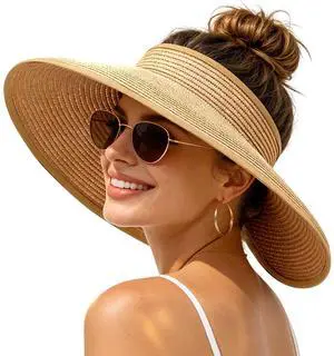 Sun Hats Visor for Women, UV UPF Straw Beach Hat Foldable Wide Brim Ponytail Summer Hats Packable Travel (Bowknot Khaki) Sun Hats Visor for Women, UV UPF Straw Beach Hat Foldable Wide Brim Ponytail Summer Hats Packable Travel (Bowknot Khaki)