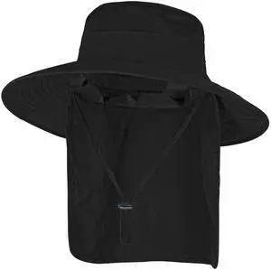 Sun Hats for Men Women Fishing Hat UPF 50+ Breathable Wide Brim Bucket Hats Summer UV Protection Safari Hat with Neck Flap Black Sun Hats for Men Women Fishing Hat UPF 50+ Breathable Wide Brim Bucket Hats Summer UV Protection Safari Hat with Neck Flap Black