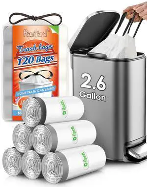 120 Counts 2.6 Gallon Small Drawstring Trash Bags Garbage Bags by RayPard, Small Strong Plastic Bags fit 7.5-10 Liter Trash Can for Home Office Kitchen Bathroom Bedroom, White Waste Basket Liners 120 Counts 2.6 Gallon Small Drawstring Trash Bags Garbage Bags by RayPard, Small Strong Plastic Bags fit 7.5-10 Liter Trash Can for Home Office Kitchen Bathroom Bedroom, White Waste Basket Liners