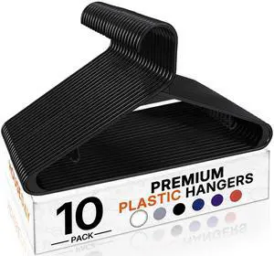 Black Plastic Hangers 10 Pack, Plastic Clothes Hangers with Built-in Hooks, Durable and Strong Coat Hanger for Closet, Space Saving Clothing Hanger for Shirts, Coats, Skirt, Dress Black Plastic Hangers 10 Pack, Plastic Clothes Hangers with Built-in Hooks, Durable and Strong Coat Hanger for Closet, Space Saving Clothing Hanger for Shirts, Coats, Skirt, Dress