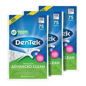 Triple Clean Advanced Clean Floss Picks, No Break & No Shred Floss, 75 Count, 3 Pack Triple Clean Advanced Clean Floss Picks, No Break & No Shred Floss, 75 Count, 3 Pack