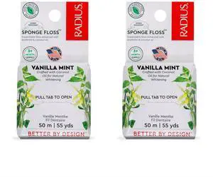 Radius Dental Floss, Sponge Floss, Vanilla Mint, 55 Yards, Vegan & Non-Toxic Oral Care Designed to Help Fight Plaque, Pack of 2 Radius Dental Floss, Sponge Floss, Vanilla Mint, 55 Yards, Vegan & Non-Toxic Oral Care Designed to Help Fight Plaque, Pack of 2