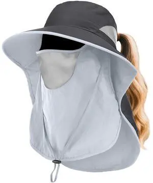 Womens Sun Hat Wide Brim UPF50+ Outdoor Sun Protection Ladies Fishing Hat with Neck Flap Detachable Face Cover (US, Alpha, One Size, Dark Grey) Womens Sun Hat Wide Brim UPF50+ Outdoor Sun Protection Ladies Fishing Hat with Neck Flap Detachable Face Cover (US, Alpha, One Size, Dark Grey)