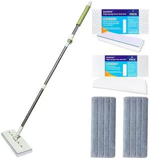 Magic Sponge Eraser Mop, 60" Adjustable Mop Handle with Flexible 13" Flat Head with Microfiber Pad and Magic Sponge Eraser Pads Magic Sponge Eraser Mop, 60" Adjustable Mop Handle with Flexible 13" Flat Head with Microfiber Pad and Magic Sponge Eraser Pads