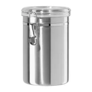 Stainless Steel Kitchen Canister 62 fl oz - Airtight Clamp Lid, Clear See-Thru Top - Ideal for Kitchen Storage, Food Storage, Pantry Storage. Large Size 5" x 7.5". Stainless Steel Kitchen Canister 62 fl oz - Airtight Clamp Lid, Clear See-Thru Top - Ideal for Kitchen Storage, Food Storage, Pantry Storage. Large Size 5" x 7.5".