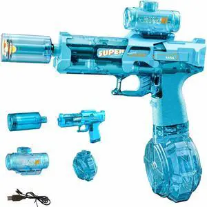 Electric Water Gun for Adults Kids, Transparent Automatic Squirt Watergun with Water Spray Sound and Led Lights, Summer Outdoor Water Pistol Pool Beach Party Toys for Boys Girls, Blue Electric Water Gun for Adults Kids, Transparent Automatic Squirt Watergun with Water Spray Sound and Led Lights, Summer Outdoor Water Pistol Pool Beach Party Toys for Boys Girls, Blue