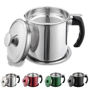 Bacon Grease Container With Strainer, 48 oz Stainless Steel Oil Container, Pot Fat Storage With Lid, Easy Grip Handle Suitable For Storing Frying Oil And Cooking Grease 1. Silver Bacon Grease Container With Strainer, 48 oz Stainless Steel Oil Container, Pot Fat Storage With Lid, Easy Grip Handle Suitable For Storing Frying Oil And Cooking Grease 1. Silver