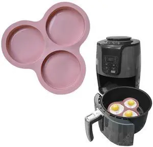 Reusable Egg Pan for Air Fryer - 3 Cavity Non-Stick Baking Pan, Hamburger Bun Mold, Accessory Reusable Egg Pan for Air Fryer - 3 Cavity Non-Stick Baking Pan, Hamburger Bun Mold, Accessory