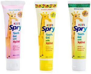 Natural Xylitol Toothpaste for Baby, Toddler, Kids Age 3 Months Up - Fluoride Free Tooth Gel, Support Development of Emerging Teeth, Strawberry Banana, Bubblegum, Original, 2 Fl Oz (Pack of 3) Natural Xylitol Toothpaste for Baby, Toddler, Kids Age 3 Months Up - Fluoride Free Tooth Gel, Support Development of Emerging Teeth, Strawberry Banana, Bubblegum, Original, 2 Fl Oz (Pack of 3)