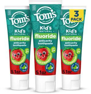 Maine Natural Kids Fluoride Toothpaste, 3 Pack, For Kids Ages 2 and Up, Great Toddler Toothpastes, No Artificial Flavors, Dyes, or Preservatives, Silly Strawberry, 5.1 oz Maine Natural Kids Fluoride Toothpaste, 3 Pack, For Kids Ages 2 and Up, Great Toddler Toothpastes, No Artificial Flavors, Dyes, or Preservatives, Silly Strawberry, 5.1 oz