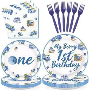 96Pcs BlueBerry 1st Birthday Party Decoration Blueberry Fruit 1st Birthday Themed Plates and Napkins Watercolor Berry Disposable Paper Tableware Set for Party Supplies Serves 24 96Pcs BlueBerry 1st Birthday Party Decoration Blueberry Fruit 1st Birthday Themed Plates and Napkins Watercolor Berry Disposable Paper Tableware Set for Party Supplies Serves 24
