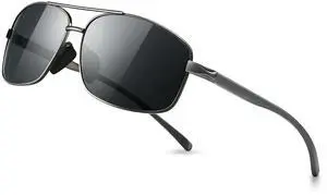 Ultra Lightweight Rectangular Polarized Sunglasses Men UV400 Protection (Gunmetal Frame Gray Lens, 62) Metal Frame SGT458 QKH-CA Ultra Lightweight Rectangular Polarized Sunglasses Men UV400 Protection (Gunmetal Frame Gray Lens, 62) Metal Frame SGT458 QKH-CA