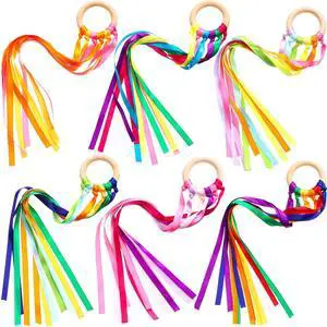 6 Pcs Rainbow Ribbon Hand Kites Wands for Kids Dancer Streamer String Toy Thrown Waldorf Wand with Wooden Ring Wand Learning Educational(Bright Colors) 6 Pcs Rainbow Ribbon Hand Kites Wands for Kids Dancer Streamer String Toy Thrown Waldorf Wand with Wooden Ring Wand Learning Educational(Bright Colors)