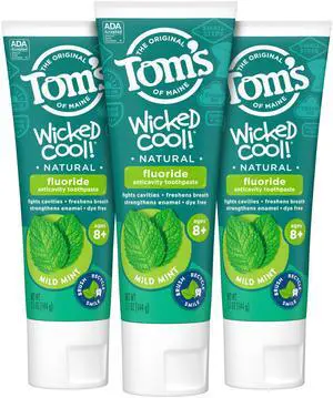 Natural Wicked Cool! Fluoride Toothpaste for Kids, Mild Mint, 5.1 oz. 3-Pack Natural Wicked Cool! Fluoride Toothpaste for Kids, Mild Mint, 5.1 oz. 3-Pack