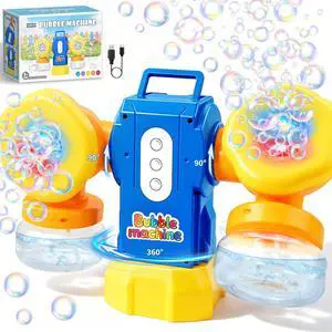 Dual-Engine Bubble Machine with LED Lights & Automatic 360° Rotation & 90° Adjustable, Type-C Rechargeable Bubble Blower Maker for Kids Birthday Parties Weddings Outdoor Activities Dual-Engine Bubble Machine with LED Lights & Automatic 360° Rotation & 90° Adjustable, Type-C Rechargeable Bubble Blower Maker for Kids Birthday Parties Weddings Outdoor Activities