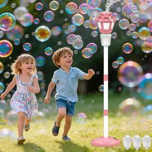 Bubble Machine for Kids Outdoor, 40" Adjustable Height Automatic Bubble Blower with Light & Rechargeable Battery, Bubble Maker Toy for Toddlers Party Birthday (Includes 3 Solution), Pink Bubble Machine for Kids Outdoor, 40" Adjustable Height Automatic Bubble Blower with Light & Rechargeable Battery, Bubble Maker Toy for Toddlers Party Birthday (Includes 3 Solution), Pink