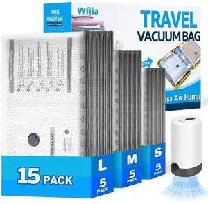 15 Packs Vacuum Bags for Travel with Rechargeable Pump, 3 Sizes Vacuum Seal Bags for Clothing, Compression Vacuum Travel Bags for Luggage, Vacuum Packing Bags for Closet Organization 15 Packs Vacuum Bags for Travel with Rechargeable Pump, 3 Sizes Vacuum Seal Bags for Clothing, Compression Vacuum Travel Bags for Luggage, Vacuum Packing Bags for Closet Organization