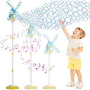 Windmill Bubble Machine for Kids, 51" Adjustable Height Standing Bubble Maker with Lights & Music, 10-Hole Battery Operated Bubble Blower with 130ml Tank, Outdoor Backyard Party Toys for Toddlers Windmill Bubble Machine for Kids, 51" Adjustable Height Standing Bubble Maker with Lights & Music, 10-Hole Battery Operated Bubble Blower with 130ml Tank, Outdoor Backyard Party Toys for Toddlers