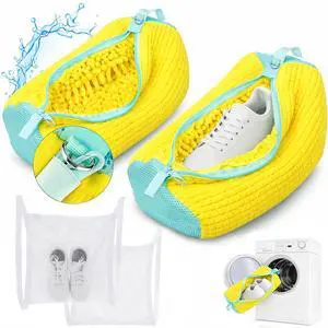 Shoe Washing Machine Bag, Shoe Laundry Bag for Washer and Dryer, Include Dry Net Bag, Reusable and Durable Zipper with Hook Design, Shoe Washing Bag for Sneaker (Yellow, 2 Pack) Shoe Washing Machine Bag, Shoe Laundry Bag for Washer and Dryer, Include Dry Net Bag, Reusable and Durable Zipper with Hook Design, Shoe Washing Bag for Sneaker (Yellow, 2 Pack)