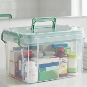15QT Clear Medicine Organizer Box with Handle, Plastic Medicine Container with Detachable Tray, Portable First Aid Bin Empty, Multipurpose Medical Storage Case for Home, Craft Supplies, Green 15QT Clear Medicine Organizer Box with Handle, Plastic Medicine Container with Detachable Tray, Portable First Aid Bin Empty, Multipurpose Medical Storage Case for Home, Craft Supplies, Green