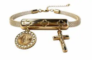 Women's gold filigree bracelet, 18K gold plated exquisite circular, cross-shaped bracelet, Virgin Mary fashion bracelet, women's jewelry gift set (Gold) Women's gold filigree bracelet, 18K gold plated exquisite circular, cross-shaped bracelet, Virgin Mary fashion bracelet, women's jewelry gift set (Gold)