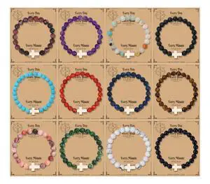 12Pcs Cross Beaded Bracelets for Women Men 8mm Easter Basket Stuffers Natural Stone Crystal Bracelet Semi-Precious Gemstone Beads Bracelets Set for Christian Christmas Gifts 12Pcs Cross Beaded Bracelets for Women Men 8mm Easter Basket Stuffers Natural Stone Crystal Bracelet Semi-Precious Gemstone Beads Bracelets Set for Christian Christmas Gifts