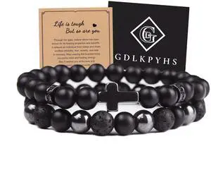 Black Obsidian Bracelets for Men - Cross Bracelet - Tourmaline Beaded Bracelets, 8MM Black Onyx Hematite Lava Stone Beads Triple Protection Bracelet for Men Women Gifts Black Obsidian Bracelets for Men - Cross Bracelet - Tourmaline Beaded Bracelets, 8MM Black Onyx Hematite Lava Stone Beads Triple Protection Bracelet for Men Women Gifts
