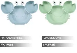 2 Pack Silicone Suction Plate for Baby, Divided Unbreakable Toddler Food Plate with 2 Pack Spoons for Self Feeding, Toddler Utensils Feeding Set Baby Eating Supplies, Crab Shape -Blue&Green 2 Pack Silicone Suction Plate for Baby, Divided Unbreakable Toddler Food Plate with 2 Pack Spoons for Self Feeding, Toddler Utensils Feeding Set Baby Eating Supplies, Crab Shape -Blue&Green