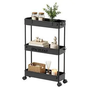 Slim Storage Cart 3 Tier,Bathroom Organizer Rolling Utility,Mobile Shelving Unit Slide Out for Office, Kitchen, Laundry Room & Narrow Places,Black Slim Storage Cart 3 Tier,Bathroom Organizer Rolling Utility,Mobile Shelving Unit Slide Out for Office, Kitchen, Laundry Room & Narrow Places,Black