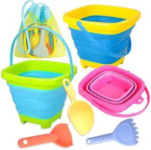 Collapsible Beach Sand Bucket 3 Packs Foldable Buckets Set with Shovels & Mesh Bag Collapsible Beach Toys for Kids Summer (Yellow, Blue, Green, Pink, Medium) Collapsible Beach Sand Bucket 3 Packs Foldable Buckets Set with Shovels & Mesh Bag Collapsible Beach Toys for Kids Summer (Yellow, Blue, Green, Pink, Medium)