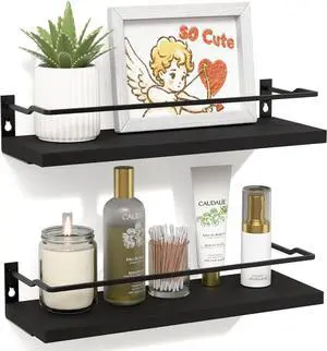 Bathroom Shelves, Black Floating Wall Shelf Organizer Over Toilet Storage with 2 Shelves Bathroom Shelves, Black Floating Wall Shelf Organizer Over Toilet Storage with 2 Shelves