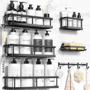 Shower Caddy Adhesive, Rustproof Shower Organizer with Soap Holder, Large Capacity Shower Shelves for Inside Shower, No Drilling Bathroom Organizers and Storage for Home Decor 6 Pack Black Shower Caddy Adhesive, Rustproof Shower Organizer with Soap Holder, Large Capacity Shower Shelves for Inside Shower, No Drilling Bathroom Organizers and Storage for Home Decor 6 Pack Black