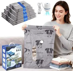 12 Pcs Vacuum Storage Bags for Clothing: Travel Vacuum Seal Bags with Electric Pump, Space Saver Vacuum Storage Bags for Bedding Blanket Luggage (3 Jumbo + 3 Large + 3 Medium + 3 Small) 12 Pcs Vacuum Storage Bags for Clothing: Travel Vacuum Seal Bags with Electric Pump, Space Saver Vacuum Storage Bags for Bedding Blanket Luggage (3 Jumbo + 3 Large + 3 Medium + 3 Small)