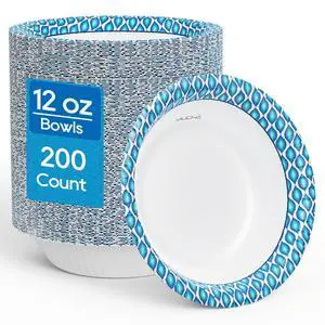 12 Oz Paper Bowls 200 Counts Disposable Bowls, Printed Soak Proof Small Bowls for Breakfast, Lunch, and Dinner Meals 12 Oz Paper Bowls 200 Counts Disposable Bowls, Printed Soak Proof Small Bowls for Breakfast, Lunch, and Dinner Meals