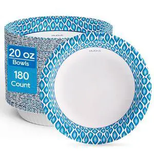 20 Oz Paper Bowls 180 Count Disposable Bowls, Printed Soak Proof Large Bowls for Breakfast, Lunch, and Dinner Meals 20 Oz Paper Bowls 180 Count Disposable Bowls, Printed Soak Proof Large Bowls for Breakfast, Lunch, and Dinner Meals