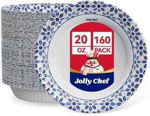 160 Count Paper Bowls 20 oz Soak Proof, Heavy Duty Printed Disposable Bowls Bulk for Dinner or Lunch 160 Count Paper Bowls 20 oz Soak Proof, Heavy Duty Printed Disposable Bowls Bulk for Dinner or Lunch