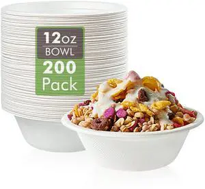 200 Pack 12 OZ Paper Bowls, Disposable Compostable Bowls Bulk, Eco-friendly Bagasse Bowls, Heavy-duty Bowls Perfect for Milk Cereals, Snacks, Salads 200 Pack 12 OZ Paper Bowls, Disposable Compostable Bowls Bulk, Eco-friendly Bagasse Bowls, Heavy-duty Bowls Perfect for Milk Cereals, Snacks, Salads