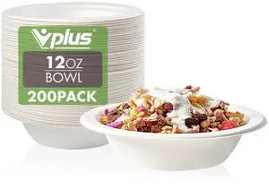 200 Pack 12 OZ Paper Bowls, Disposable Compostable Bulk, Eco-friendly Bagasse, Heavy-duty Bowls Perfect for Milk Cereals, Snacks, Salads 200 Pack 12 OZ Paper Bowls, Disposable Compostable Bulk, Eco-friendly Bagasse, Heavy-duty Bowls Perfect for Milk Cereals, Snacks, Salads