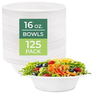 Paper Bowls - Disposable 16 oz. Soup Bowl, 125-Pack Biodegradable Sugarcane Fiber Serving Bowls - Heavy Duty Bagasse for Hot Food Plates - Microwave & Freezer Safe, Stackable Dinnerware Paper Bowls - Disposable 16 oz. Soup Bowl, 125-Pack Biodegradable Sugarcane Fiber Serving Bowls - Heavy Duty Bagasse for Hot Food Plates - Microwave & Freezer Safe, Stackable Dinnerware