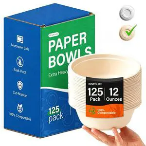 125 Pack 12 Oz Disposable Paper Bowls,Heavy-Duty Compostable Bowls for Soup,Pasta,Salad,Cereal & Serving,Eco-Friendly Bagasse Bowls,Small Bowls for Party,Natural 125 Pack 12 Oz Disposable Paper Bowls,Heavy-Duty Compostable Bowls for Soup,Pasta,Salad,Cereal & Serving,Eco-Friendly Bagasse Bowls,Small Bowls for Party,Natural