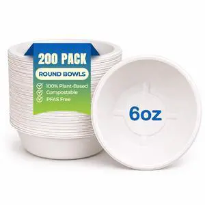 . 6 oz Compostable Bagasse Bowls,200 Pack- Biodegradable Disposable Bowls, Heavy-Duty, Leak-Proof, Microwave Safe . 6 oz Compostable Bagasse Bowls,200 Pack- Biodegradable Disposable Bowls, Heavy-Duty, Leak-Proof, Microwave Safe