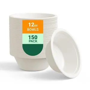 150 Pack 12 oz Paper Bowls Disposable, Heavy-Duty Biodegradable Compostable Bowls Made of Natural Sugarcane Bagasse, Suitable for Salad, Dessert, Milk, Cereals 150 Pack 12 oz Paper Bowls Disposable, Heavy-Duty Biodegradable Compostable Bowls Made of Natural Sugarcane Bagasse, Suitable for Salad, Dessert, Milk, Cereals