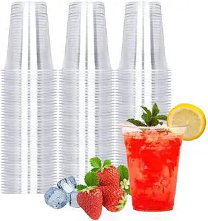 100 Count - 16 Ounce Plastic Cups, Ice Coffee Cups To Go - Crystal Clear PET Party Cups 100 Count - 16 Ounce Plastic Cups, Ice Coffee Cups To Go - Crystal Clear PET Party Cups